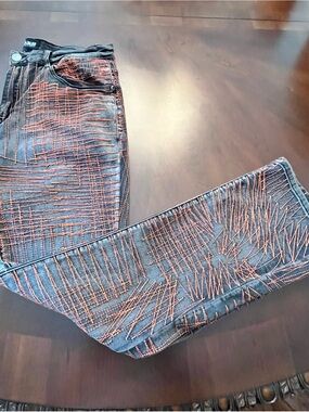 Men's Slim-Straight Black/Gray Jeans with Orange Stitching